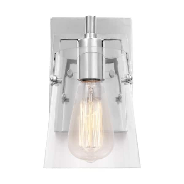 SCOTT LIVING Crofton 5.25 in. W x 9 in. H 1-Light Chrome Bathroom Wall Sconce with Clear Glass Shade