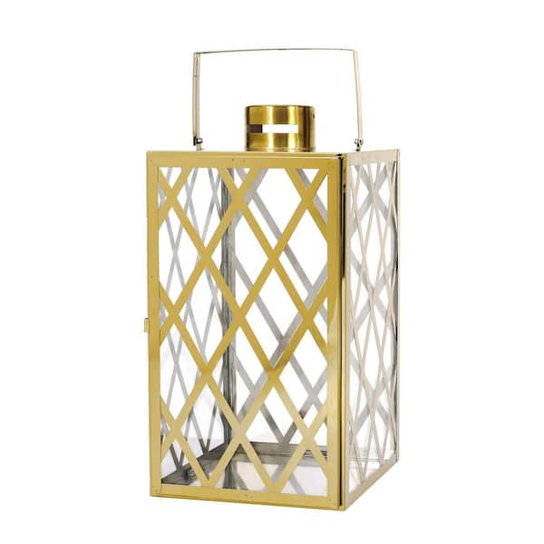 Noble House Farnsworth 9 in. x 18 in. Gold Stainless Steel Lantern ...