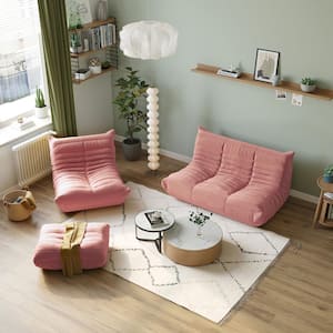 69 in. W Armless Teddy Velvet 3-piece Modular Free Combination Sectional Sofa with Ottoman in. Pink