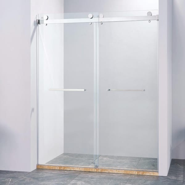 Unbranded 60 in. W x 75 in. H Sliding Frameless Shower Door in Chrome Finish with Clear Glass