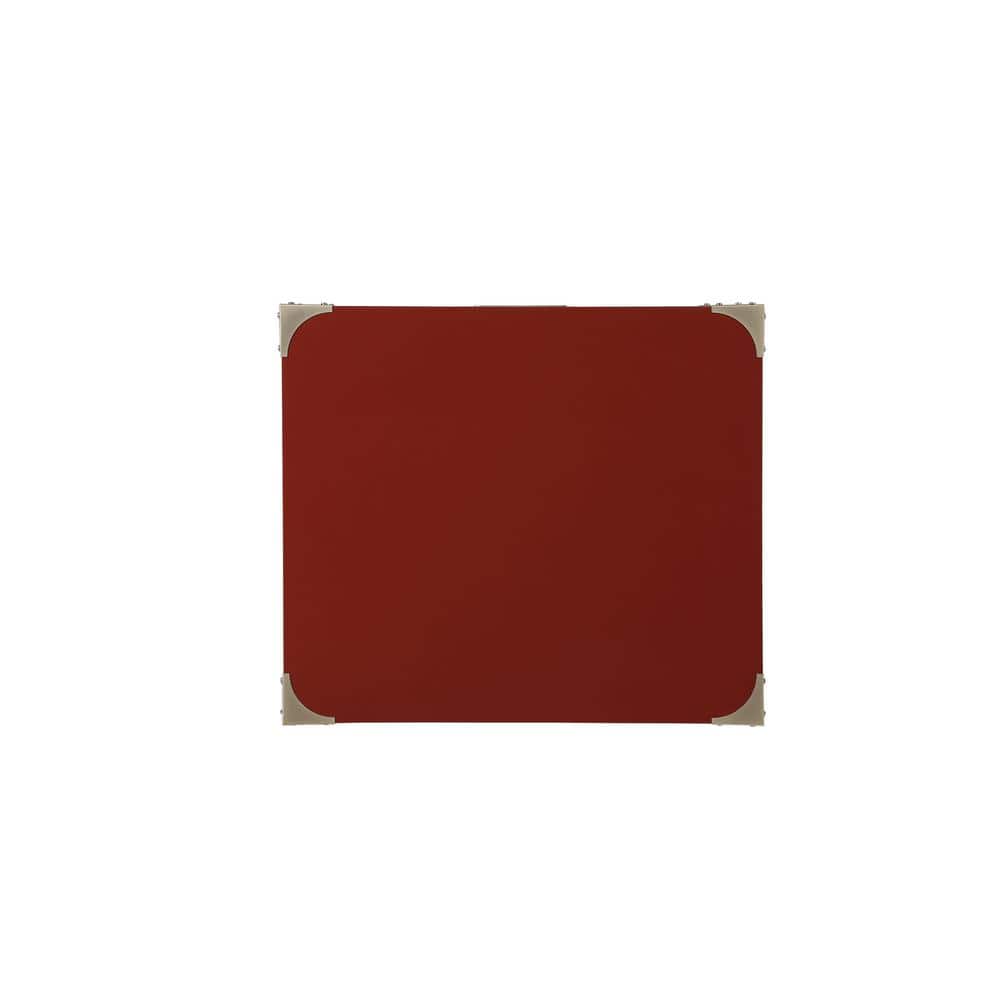 Red Square Wooden End Table with Metal Accents and Storage