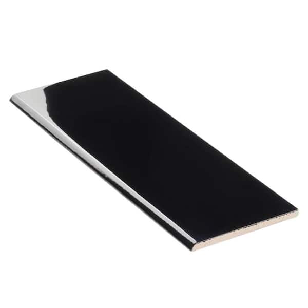 Remington Black 3.93 in. x 11.81 in. Polished Porcelain Wall Bullnose Tile