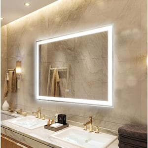 36 in. W x 48 in. H Large Rectangular Frameless Anti-Fog Wall Mount LED Bathroom Vanity Mirror in Silver