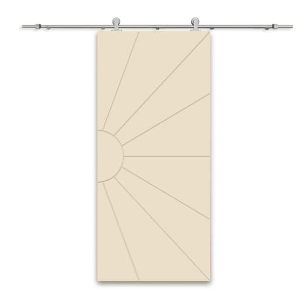 CALHOME 30 in. x 80 in. Beige Painted Composite MDF Paneled Interior Sliding Barn Door with Hardware Kit