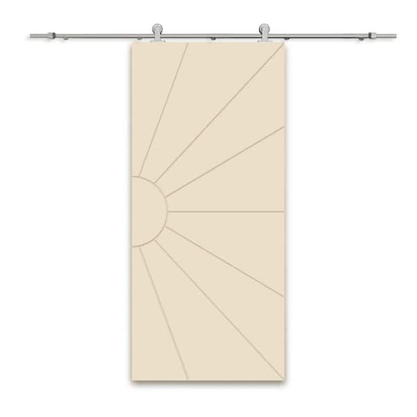 CALHOME 36 in. x 96 in. Beige Stained Composite MDF Paneled Interior Sliding Barn Door with Hardware Kit