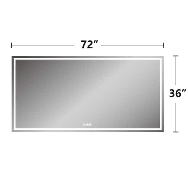 Boyel Living 72 In W X 36 H Frameless Rectangular Led Light Bathroom Vanity Mirror Kf Md04 7236sf2 The Home Depot Boyel Living 72 In W X 36 H, Frameless Vanity Mirror 72 Inches