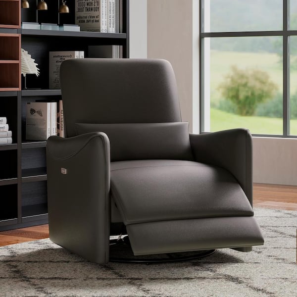 Spruce & Spring Kensie Charcoal Faux Leather Swivel Power Recliner