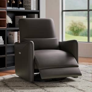 Kensie Charcoal Faux Leather Swivel Power Recliner