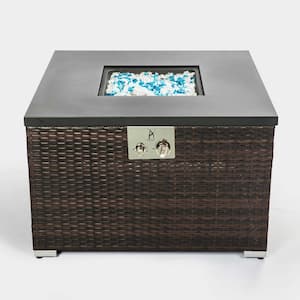 32 in. Brown Square Wicker Metal Fire Pit Table