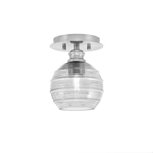 Albany 1-Light 6 in. Brushed Nickel Semi-Flush with Clear Ribbed Glass Shade