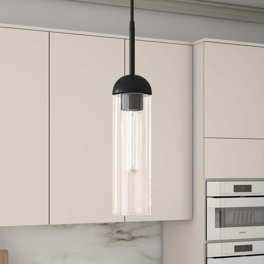 Eloise Mini Drum Pendant in Blackened Steel with Clear Glass