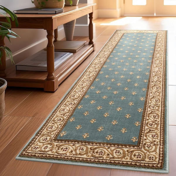 Barclay Fleur De Lis Elegance Traditional Oriental, Light Blue 2 ft. 3 in. x 7 ft. 3 in. Runner, Area Rug