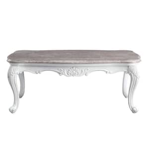 Ciddrenar 52 in. Marble Top Top and White Finish 20-Rectangle Wood Top Coffee Table 1-Piece