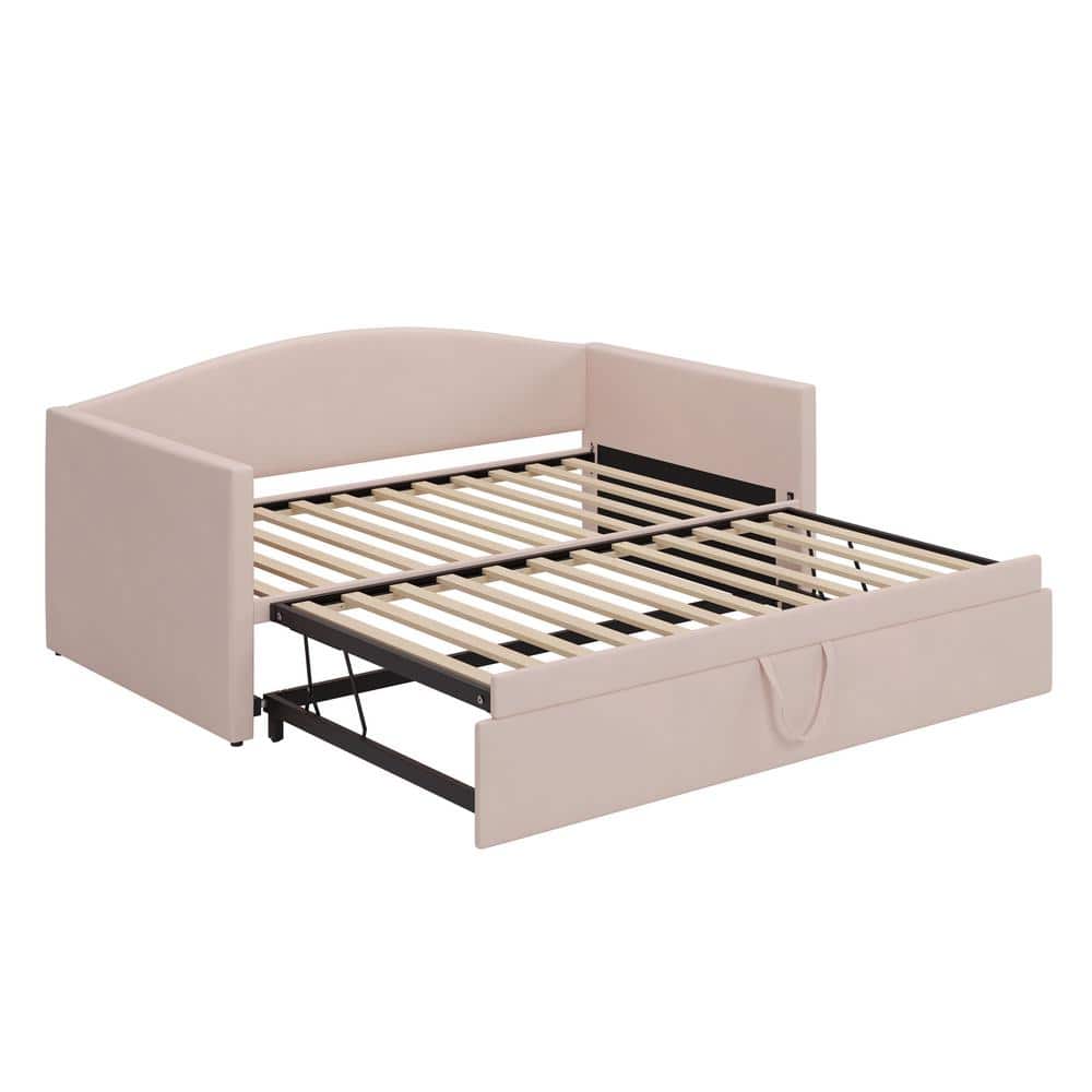 Gray Twin to King Size Velvet Upholstered Daybed with Extended Pop-Up Trundle - thumbnail 5