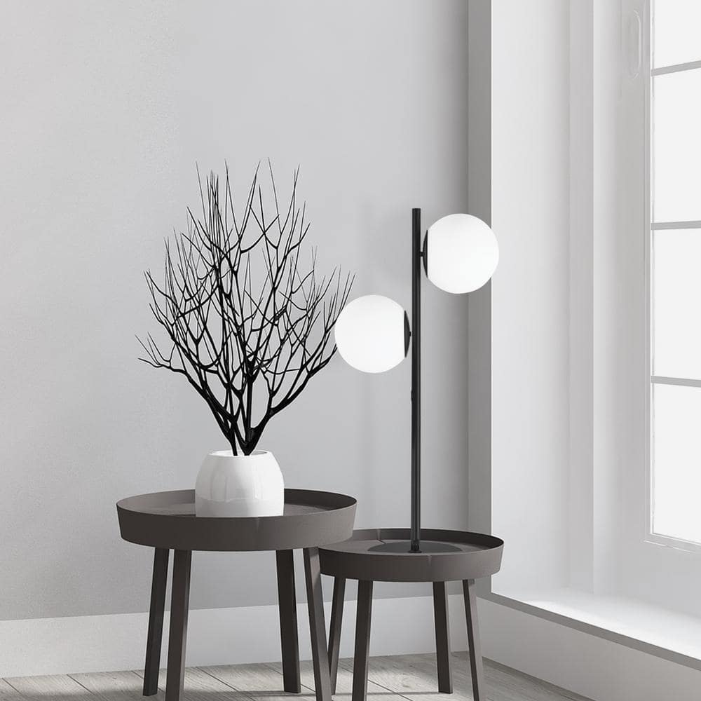 Matte Black 22" Table Lamp with White Glass Globes
