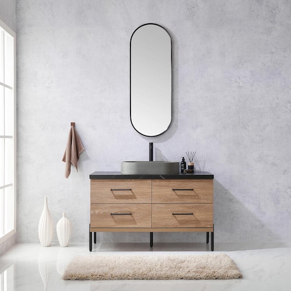 Trento 48 in. W x 21.7 in. D x 34.6 in. H Single Sink Bath Vanity in North Oak with Black Sintered Top