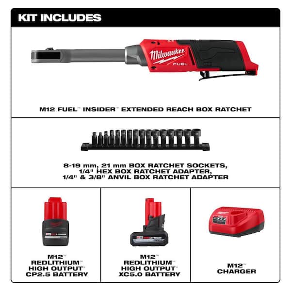 M12 FUEL 12V Lithium-Ion 3/8 in. & 1/4 in. Brushless Compact Cordless Ratchet with Batteries & Charger