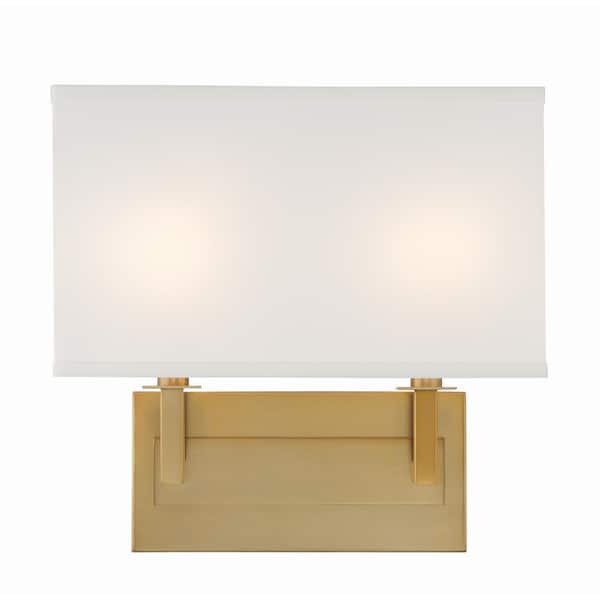 Crystorama Durham 12.75 in. 2-Light Vibrant Gold Wall Sconce