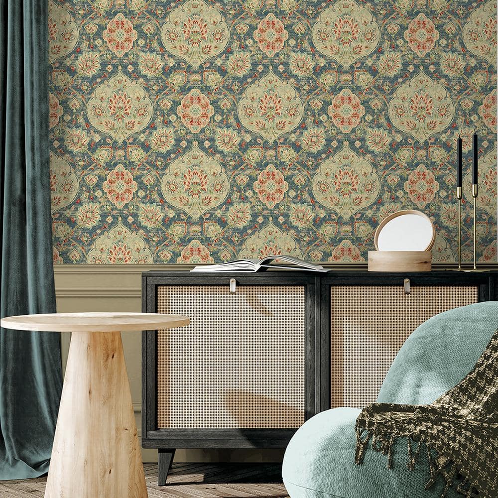Caspian Celestial Blue Damask Peel and Stick Wallpaper