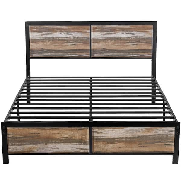 VECELO Metal Bed Frame Slate Brown Metal Frame Queen Size Platform Bed ...