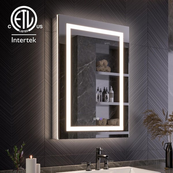 24 in. W x 36 in. H Rectangular Silver Aluminum Left-Hinged LED Medicine Cabinet with Mirror, Defogger & USB