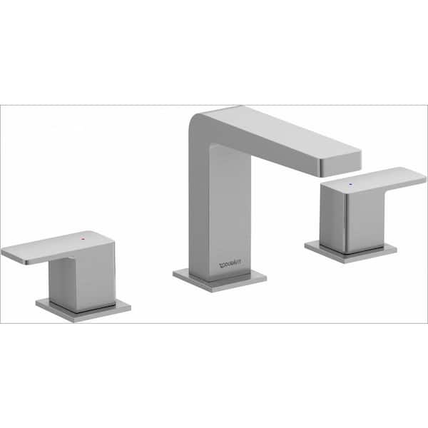 Duravit DuraSquare 8 in. Widespread Double Handle Bathroom Faucet with Drain Kit Included in Brushed Nickel