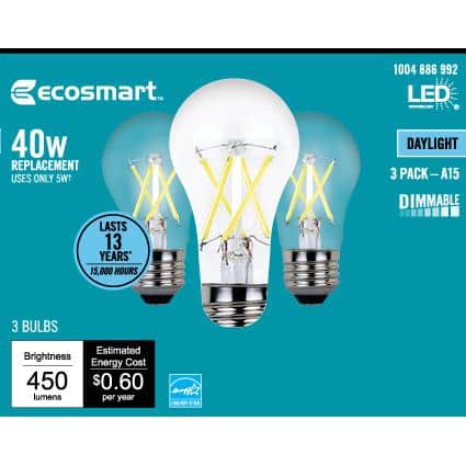 EcoSmart 40-Watt Equivalent A15 Dimmable ENERGY STAR Clear Glass