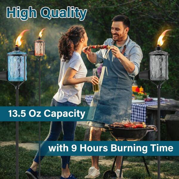 4-Pack Glass Torches, Citronella Torches with 3-Prong Grounded