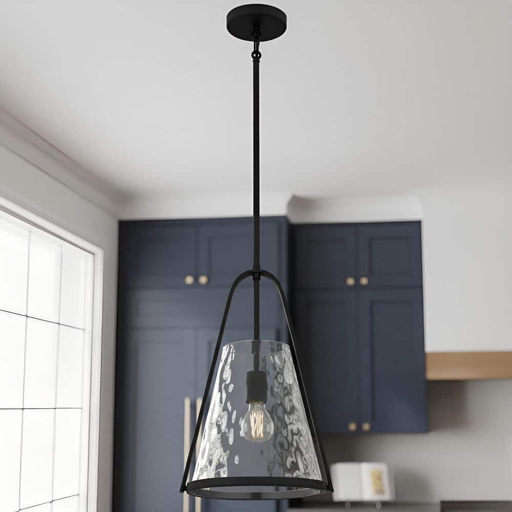 Briley 100-Watt 1 Light Matte Black Mini Pendant Light with Clear Water Glass Shade price history on PriceWatchPro