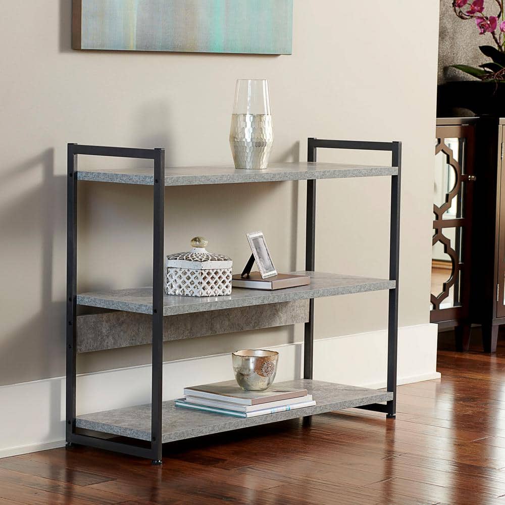 Gray and Black 3-Tier Industrial Bookshelf