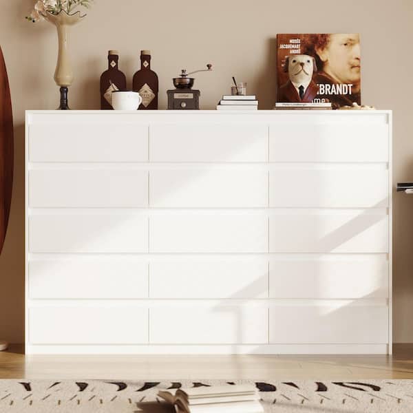 White 15-Drawer 70.9 in. W x 15.7 in. D x 47.2 in. H Wood Large Dresser, Chest of Drawers, Drawer Cabinet without Mirror