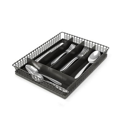 2 in. H x 10 in. L x 13.5 in. W Vintage 5-Divider Industrial Gray Steel Silverware Tray