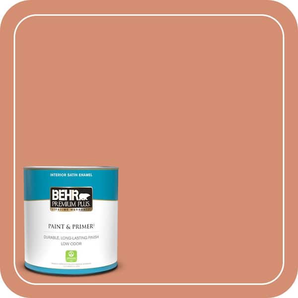 BEHR PREMIUM PLUS 1 qt. #ICC-63 Terra Cotta Pot Satin Enamel Low Odor Interior Paint & Primer