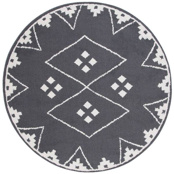 Pyramid 7 ft. x 7 ft. Charcoal/Ivory Tribal Round Rug