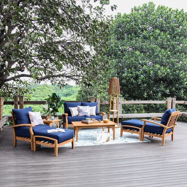 Cambridge Casual Caterina 7-Piece Teak Outdoor Conversation Set with Navy Cushion