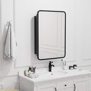 20 in. W x 28 in. H Rectangular Metal Recessed/Surface Mount Medicine Cabinet with Mirror in Black