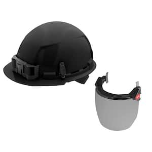 BOLT Black Type 1 Class C Front Brim Vented Hard Hat with 4-Point Ratcheting Suspension with BOLT Gray Full Facesheild