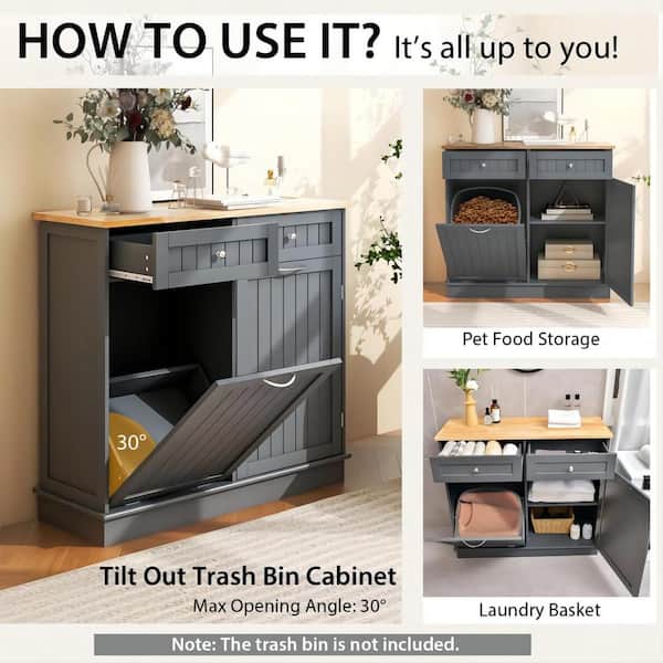 HOMCOM Kitchen Tilt Out Trash Cabinet, Can Holder with Storage, Wooden