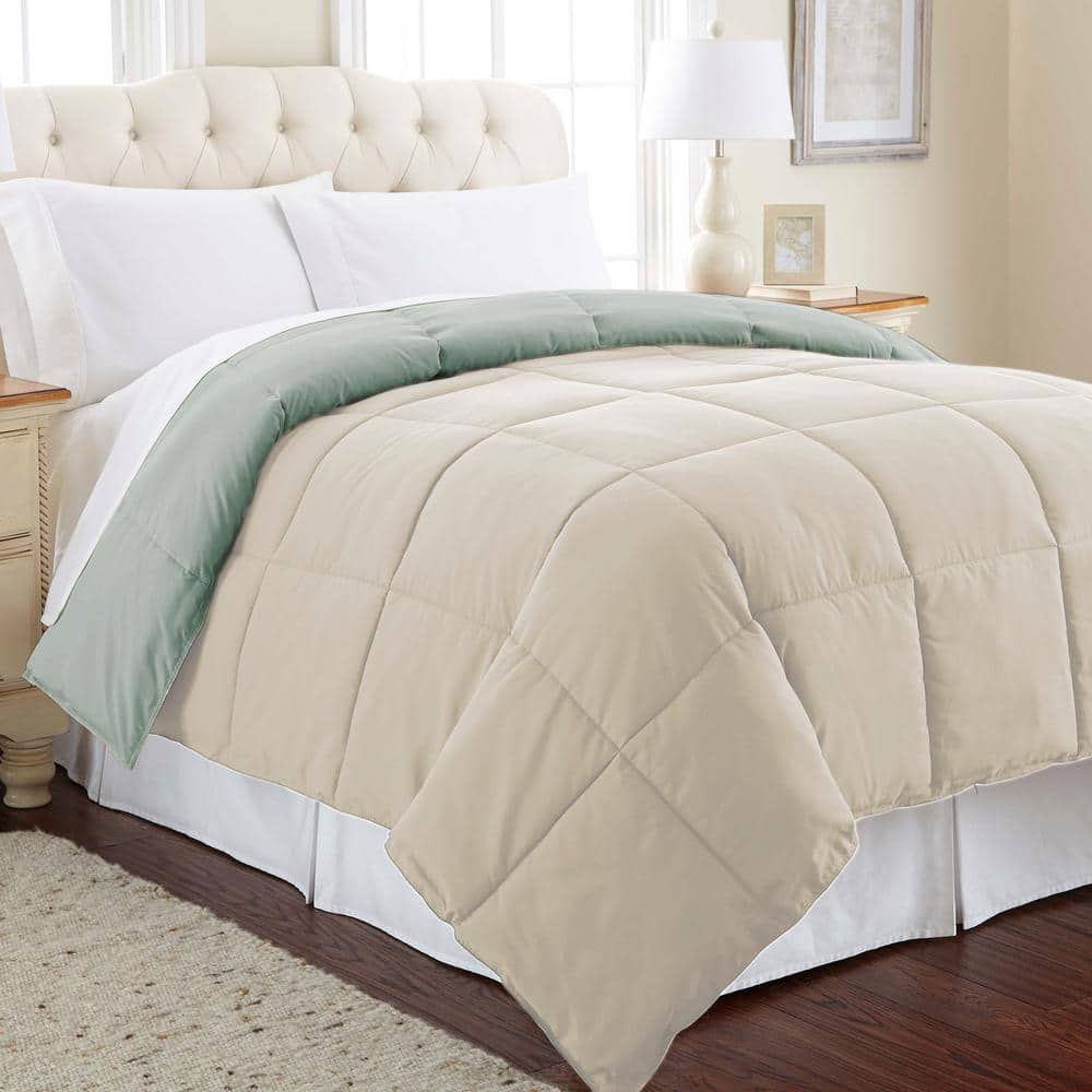 Twin Dusty Sage and Almond Reversible Microfiber Comforter Set
