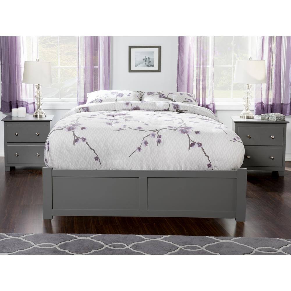 Grey Full Platform Bed with 2 Storage Drawers