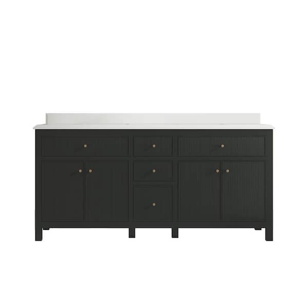 Willow Collections Sonoma 72 in. W x 22 in. D x 36 in. H Double Sink Bath Vanity in Black Top with 1.5 in. White Qt. Top