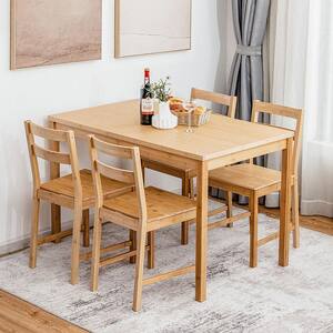 5-Piece Rectangle Wood Top Natural Dining Set Dinette Set w/1 Rectangular Table & 4 Chairs