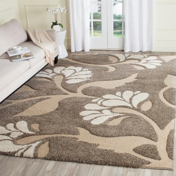 Florida Shag Smoke/Beige 9 ft. x 12 ft. Solid Floral Area Rug