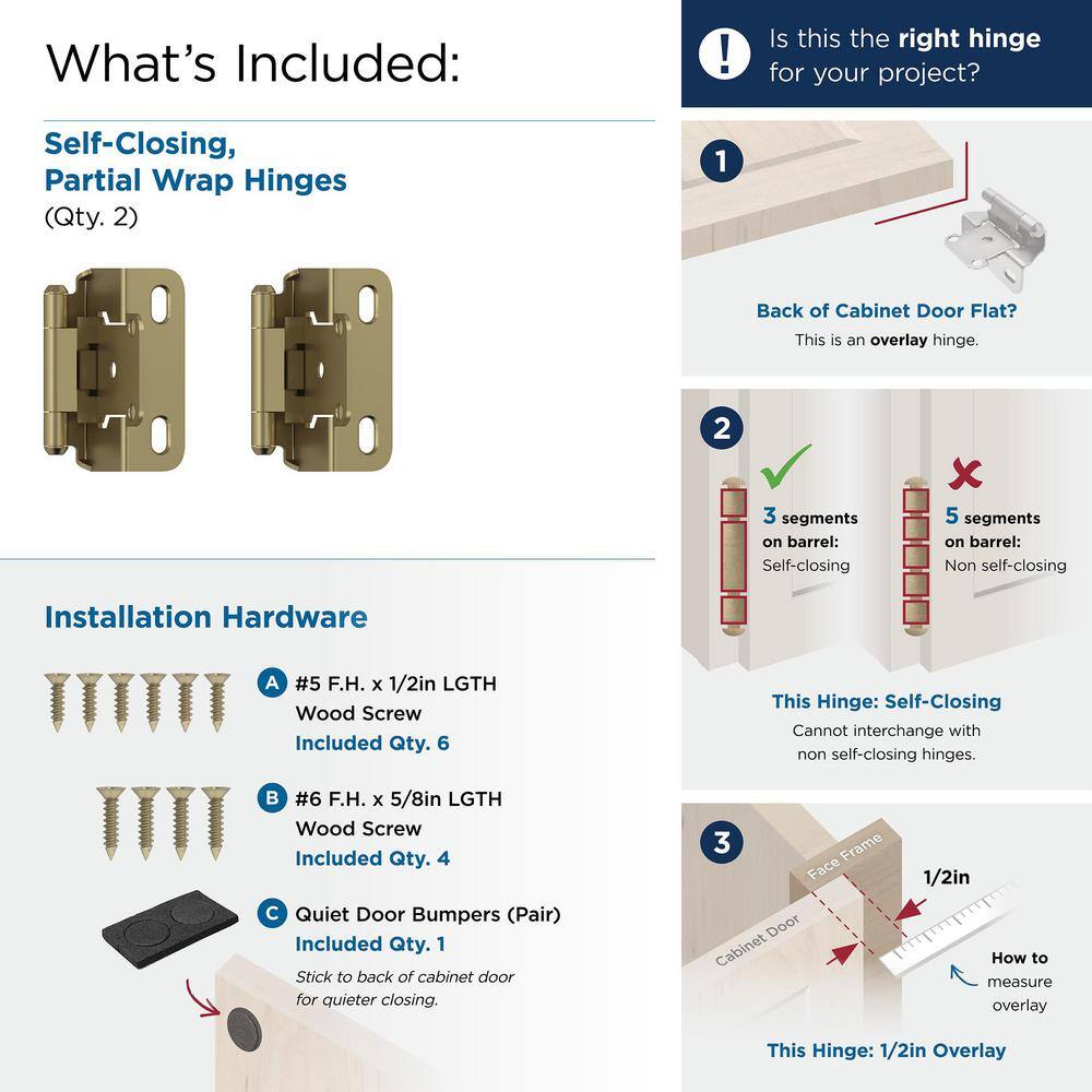 Golden Champagne 1/2 Inch Overlay Self-Closing Cabinet Hinge