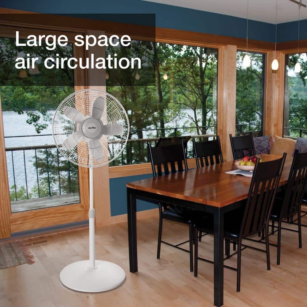 18-Inch White Adjustable Oscillating Pedestal Fan with Three Speeds