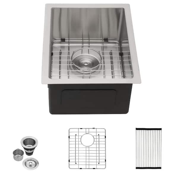 LORDEAR 16-Gauge Stainless Steel 14 in. Undermount Bar Sink with Bottom Grid