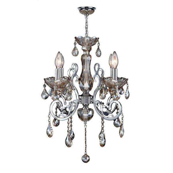 Worldwide Lighting Kronos Collection 4-Light Chrome and Golden Teak Crystal Chandelier