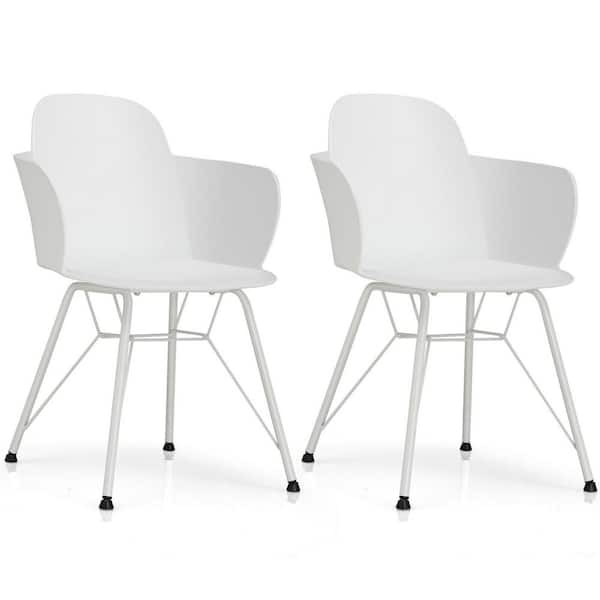 FORCLOVER White Petal-shaped Metal Dining Chair with Arms Set of 2