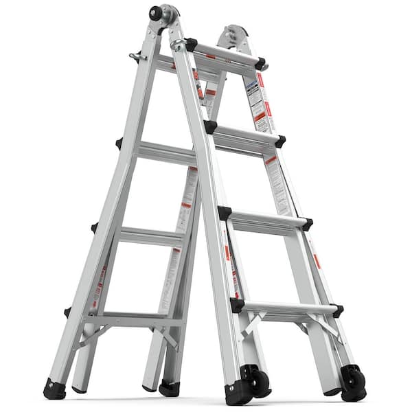 ITOPFOX 11FT Reach Aluminum Multi-Position Ladder with Wheels, 300 lbs. Load Capacity (Type IA Duty Rating)