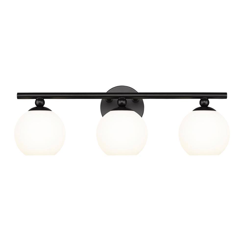 Neoma 21.75 in. 3 Light Matte Black Vanity Light with Opal Etched Glass Sha